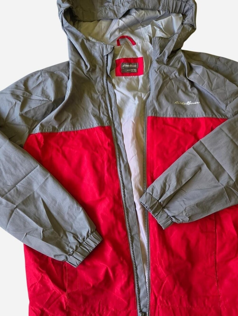 Eddie Bauer Kids Red & Gray Hooded Windbreaker Jacket Size L (14/16)